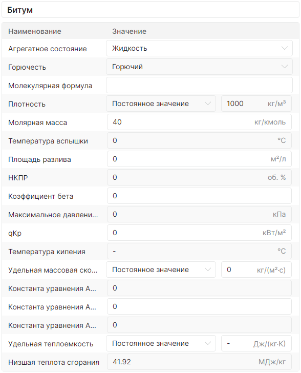 Свойства материала “Битум”