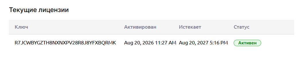 Окно текущих лицензий